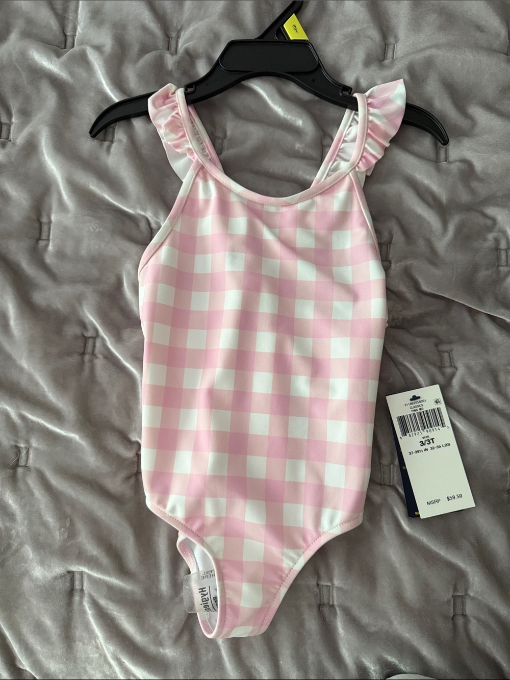 Polo by Ralph Lauren Pink and White Gingham Kids One-Piece Swimsuit